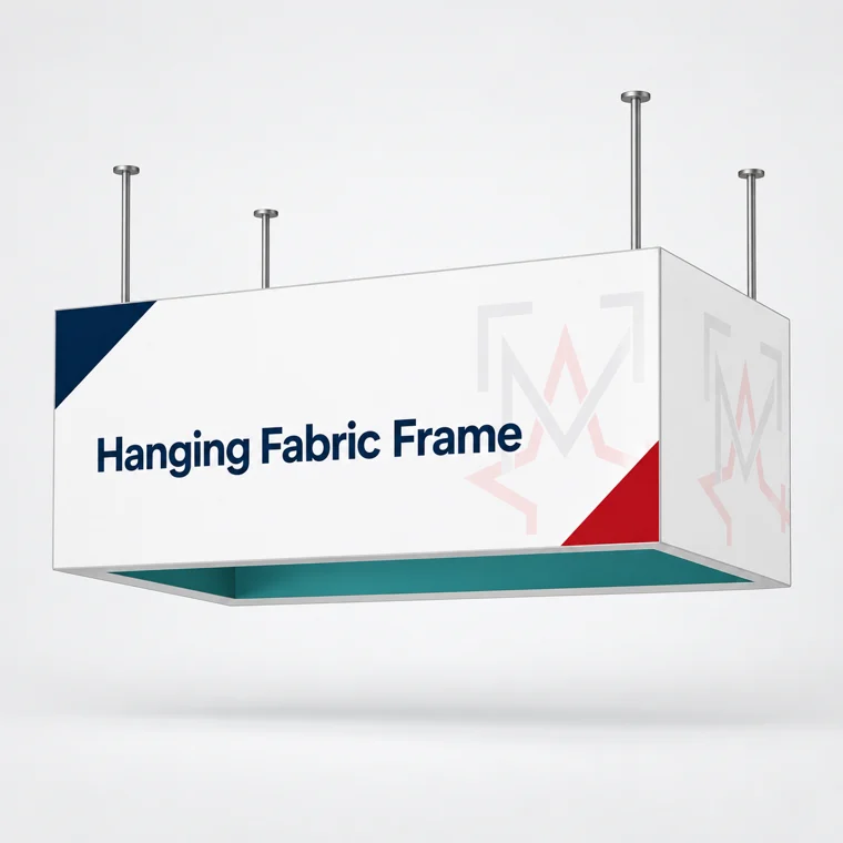 Suspended SEG fabric frame hanging from the ceiling