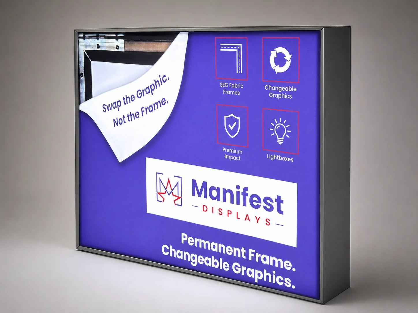 Illuminated SEG fabric lightbox with an evenly backlit graphic